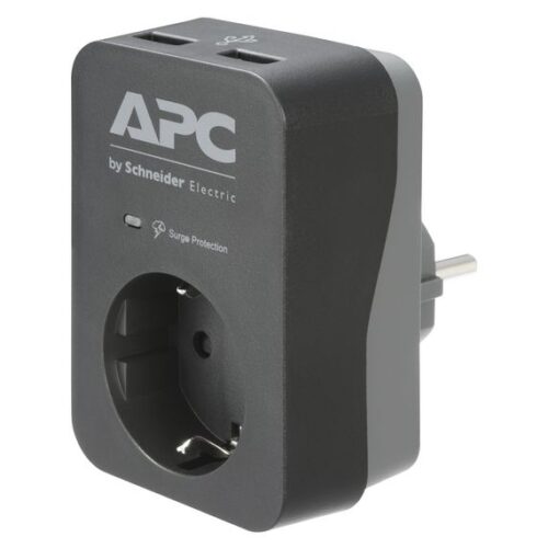 APC Essential Parafoudre 1 Outlet, 2 USB Ports Black 230V Schuko 9 735 APC PME5U2B-GR APC Essential P